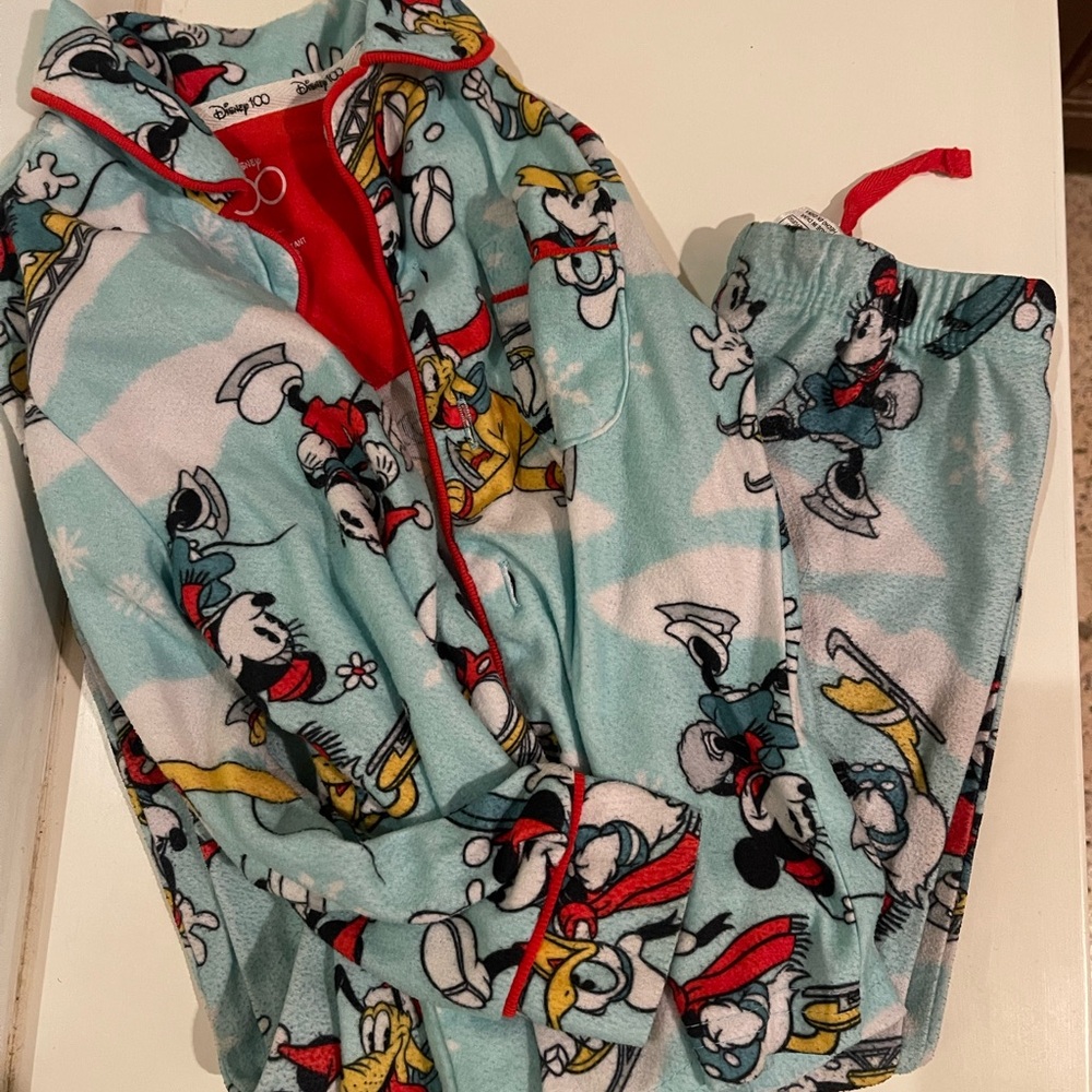 Disney Blue and Red Pajama Sets with Playful Winter Theme